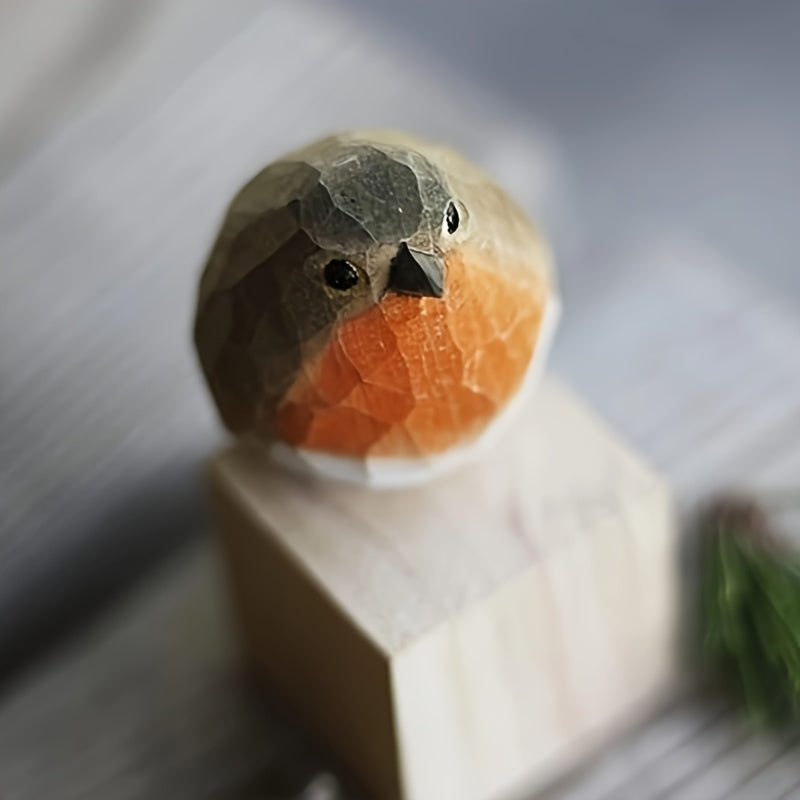 Brinovar Bird Figurine – Wooden Robin with Geometric Design