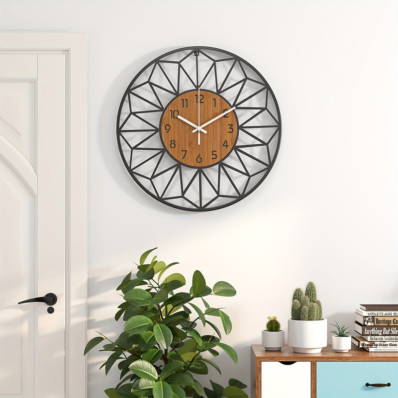 Varello Wall Clock – Round Metal Shape with Wood Effect