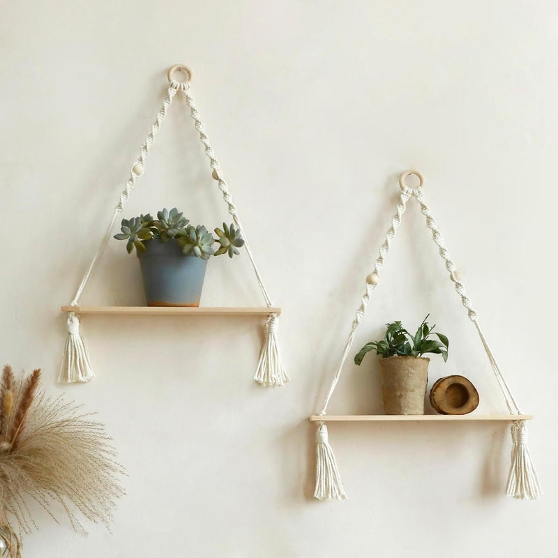 Lunessa Wall Shelf – Boho Wooden Shelf with Decorative Tassels