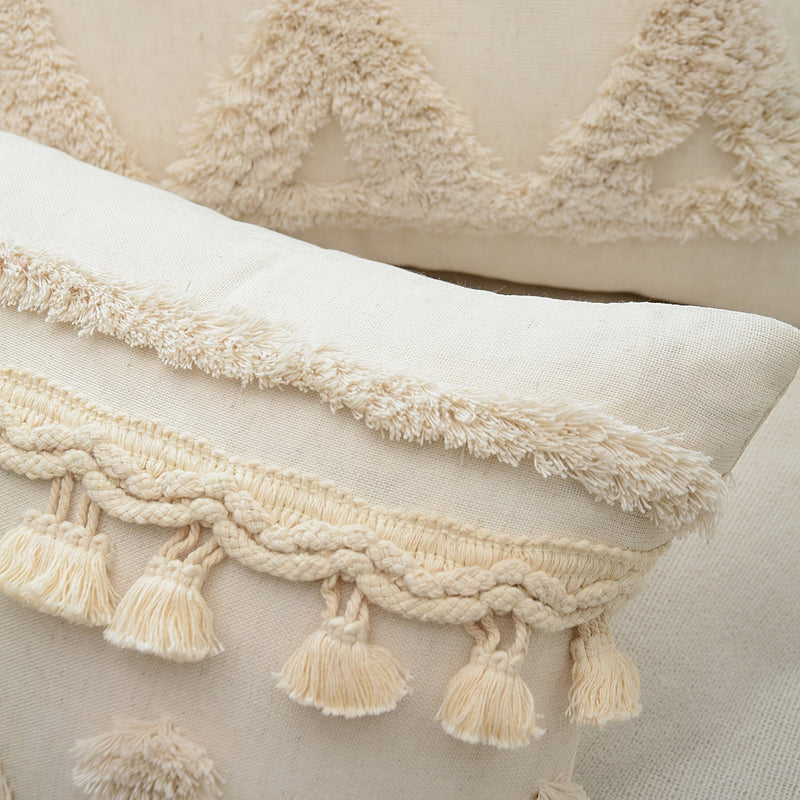 Marvella Cushion Cover – Geometric Embroidery with Tassel Trim