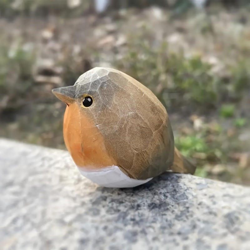 Brinovar Bird Figurine – Wooden Robin with Geometric Design