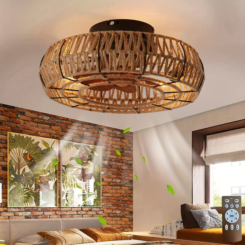 Solvaya Ceiling Fan – Handwoven Rattan Design with Lighting
