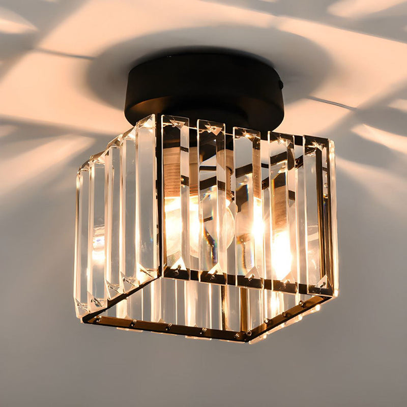 Calviera Ceiling Light – Square Brass Design with Crystal Glass