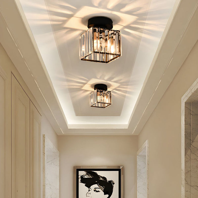 Aurelia Ceiling Lamp – Square Brass Design with Crystal Glass