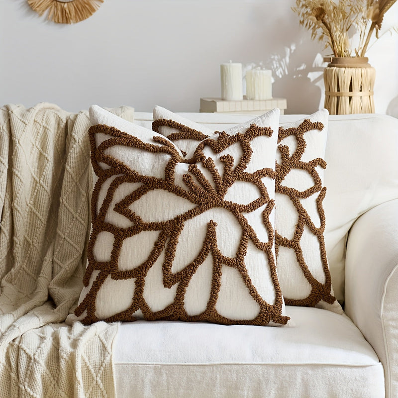 Elvoria Cushion Covers – 2-Pack with Tufted Rose Embroidery