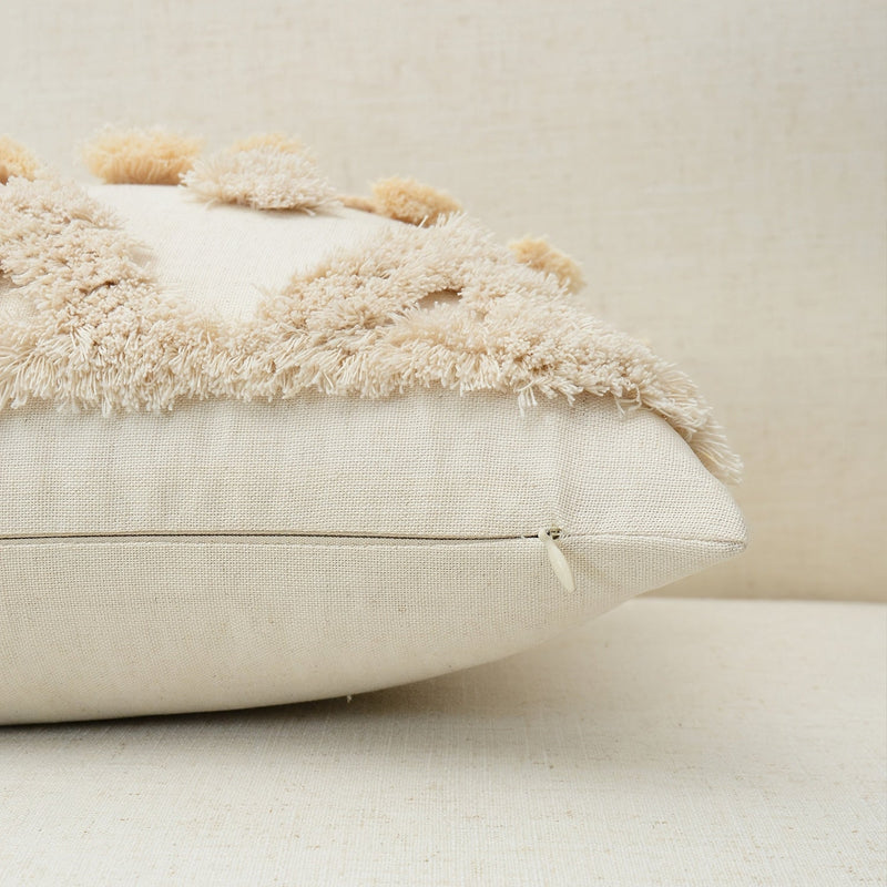 Marvella Cushion Cover – Geometric Embroidery with Tassel Trim
