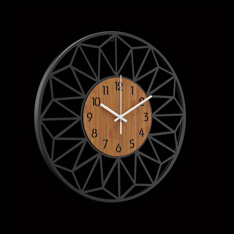 Varello Wall Clock – Round Metal Shape with Wood Effect