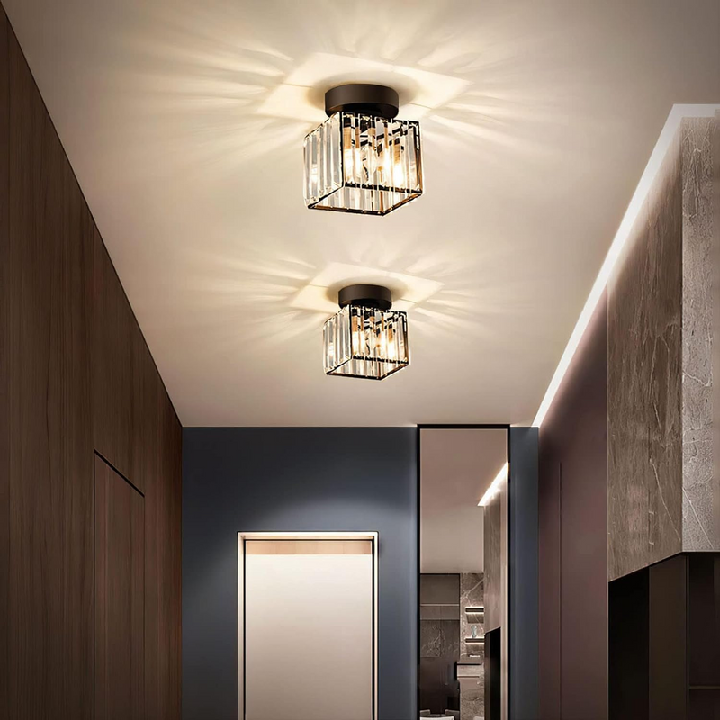 Aurelia Ceiling Lamp – Square Brass Design with Crystal Glass