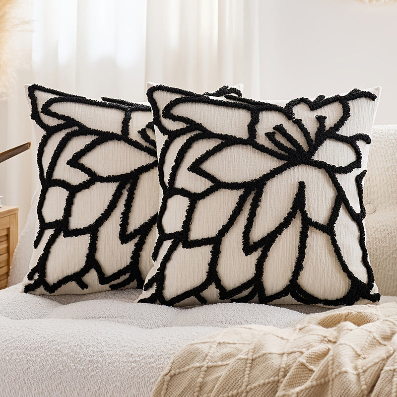 Elvoria Cushion Covers – 2-Pack with Tufted Rose Embroidery