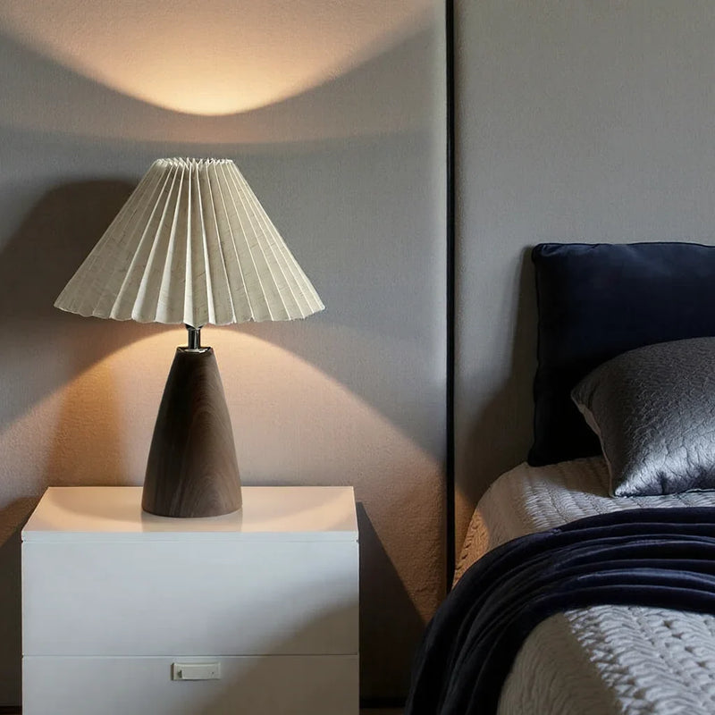 Veliora Linen Table Lamp – Soft Lighting with Wooden Base