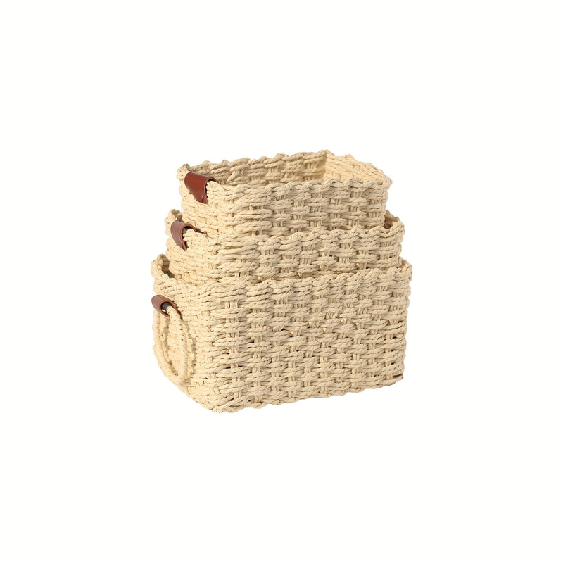 Brevana Boho-Style Storage Baskets – Set of 3 with Handles