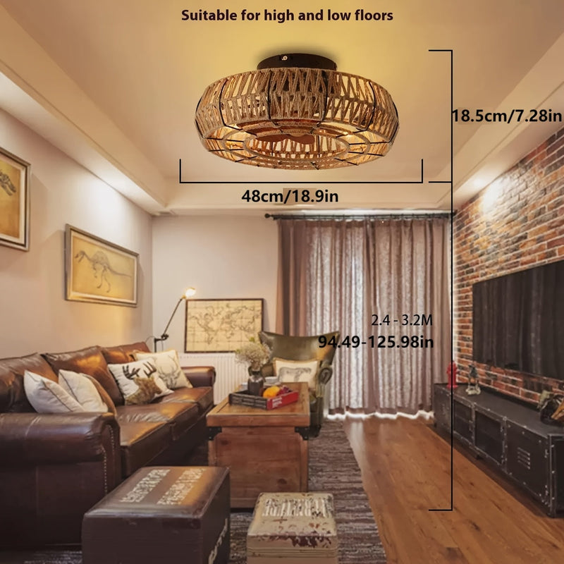 Solvaya Ceiling Fan – Handwoven Rattan Design with Lighting