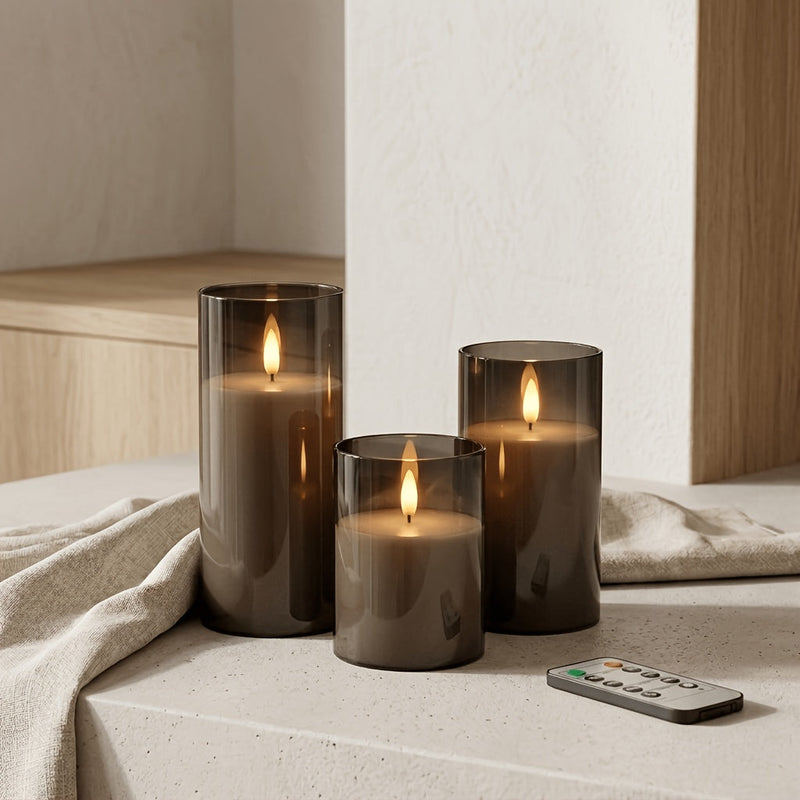 Lunavelle LED Candles – Set of 3 with Realistic Flickering Flame and Timer