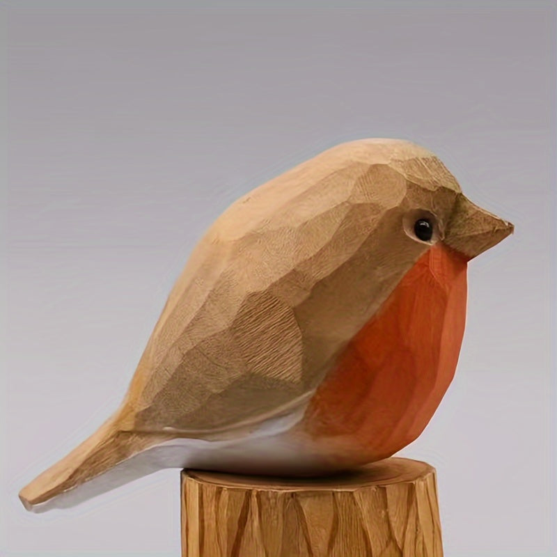 Brinovar Bird Figurine – Wooden Robin with Geometric Design