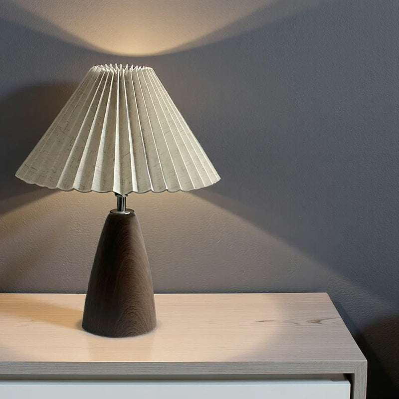 Veliora Linen Table Lamp – Soft Lighting with Wooden Base