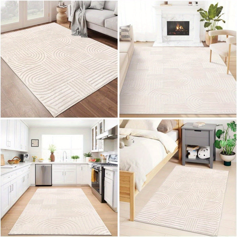 Aurevane Rug – Beige High-Pile Design with Jacquard Structure