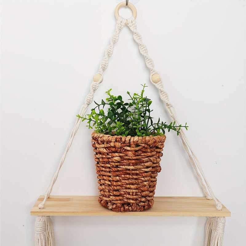Lunessa Wall Shelf – Boho Wooden Shelf with Decorative Tassels