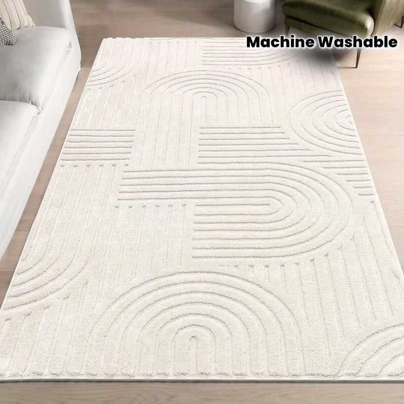 Aurevane Rug – Beige High-Pile Design with Jacquard Structure