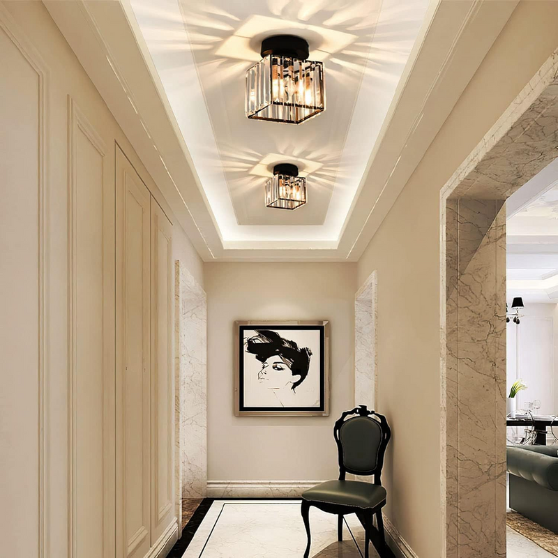 Aurelia Ceiling Lamp – Square Brass Design with Crystal Glass