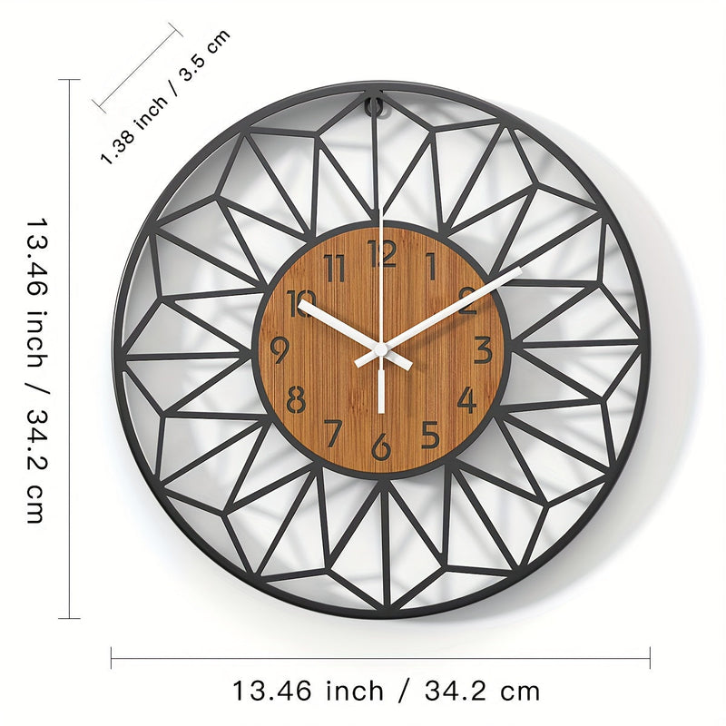 Varello Wall Clock – Round Metal Shape with Wood Effect