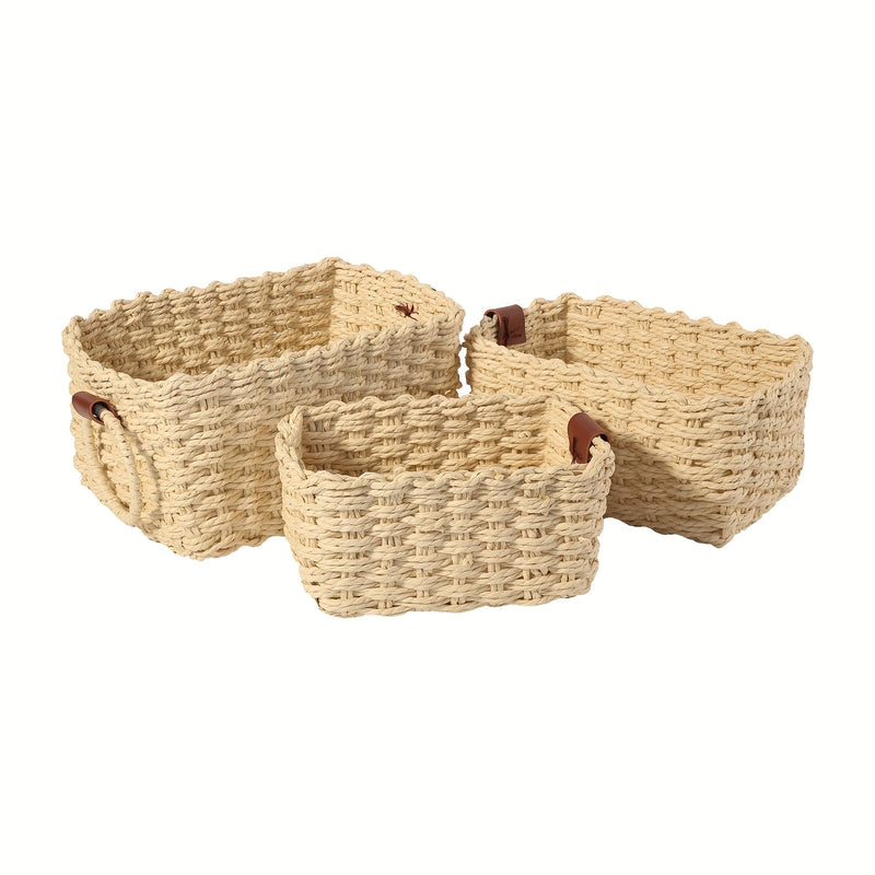 Brevana Boho-Style Storage Baskets – Set of 3 with Handles