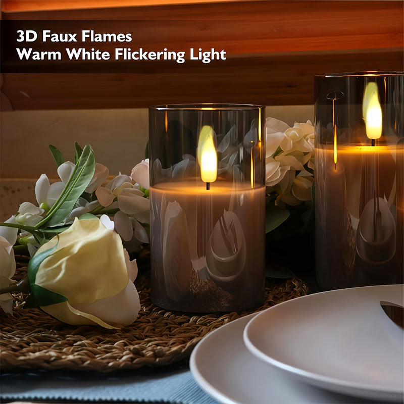 Lunavelle LED Candles – Set of 3 with Realistic Flickering Flame and Timer