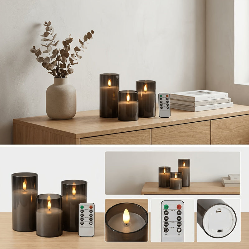 Lunavelle LED Candles – Set of 3 with Realistic Flickering Flame and Timer