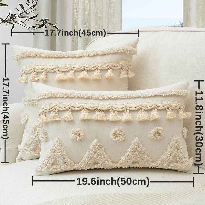 Marvella Cushion Cover – Geometric Embroidery with Tassel Trim
