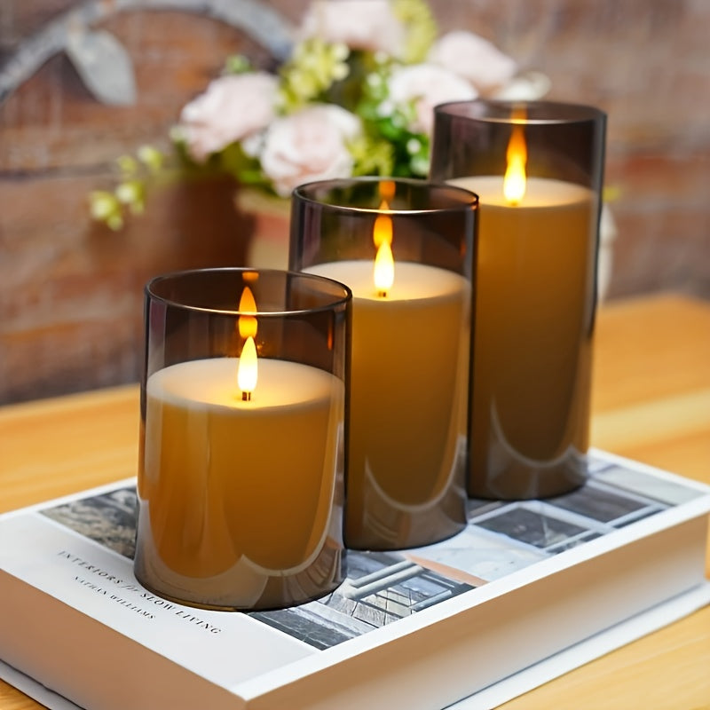 Lunavelle LED Candles – Set of 3 with Realistic Flickering Flame and Timer