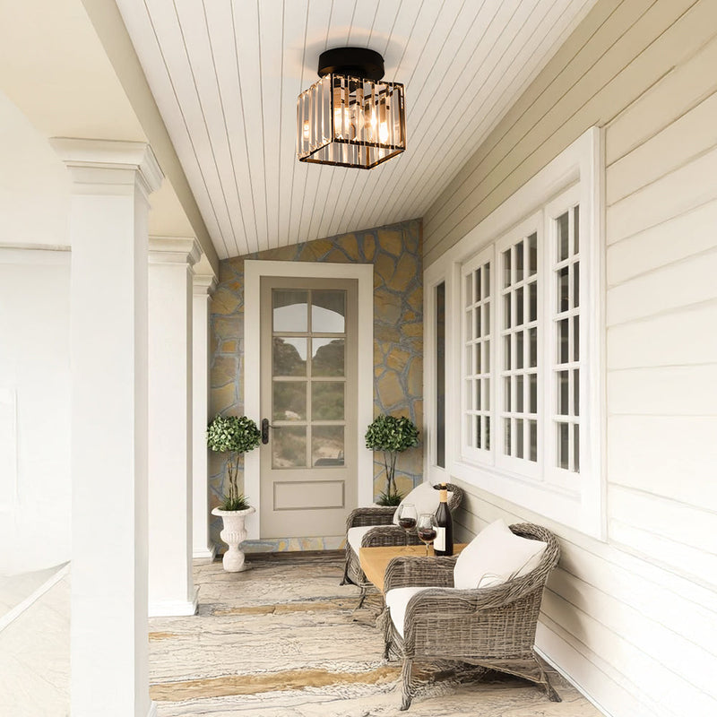 Calviera Ceiling Light – Square Brass Design with Crystal Glass