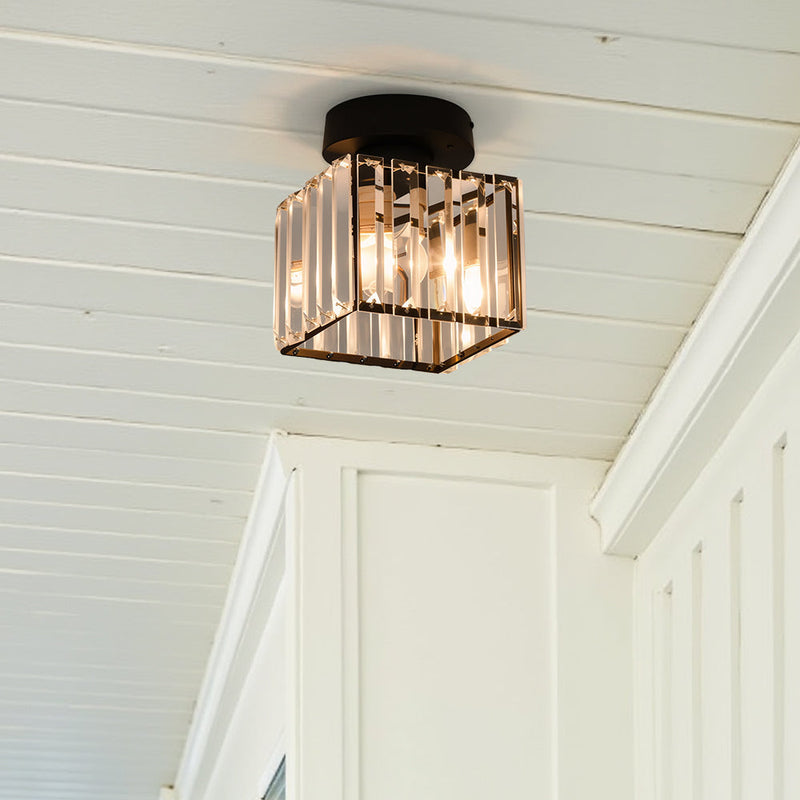 Calviera Ceiling Light – Square Brass Design with Crystal Glass