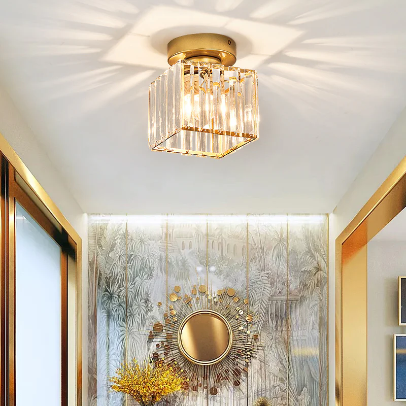 Calviera Ceiling Light – Square Brass Design with Crystal Glass