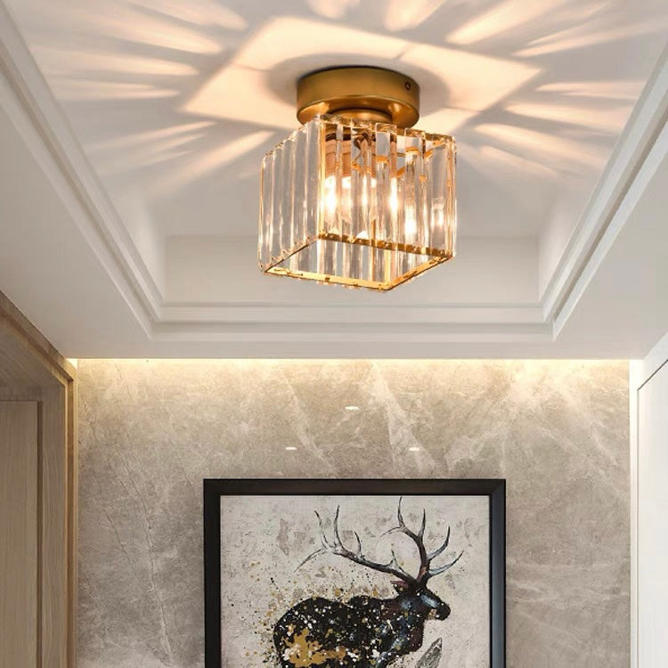 Calviera Ceiling Light – Square Brass Design with Crystal Glass