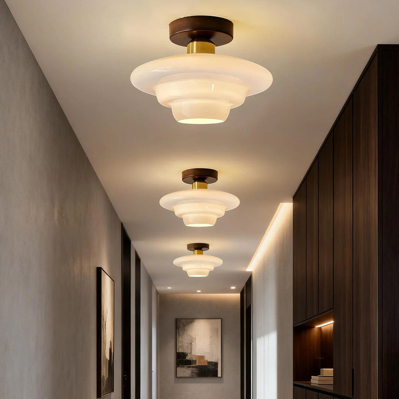 Norvexa Ceiling Light – Walnut Wood with Glass
