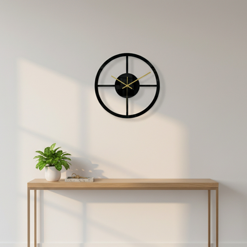 Velnora Silent Wall Clock – Geometric Acrylic Design in Black