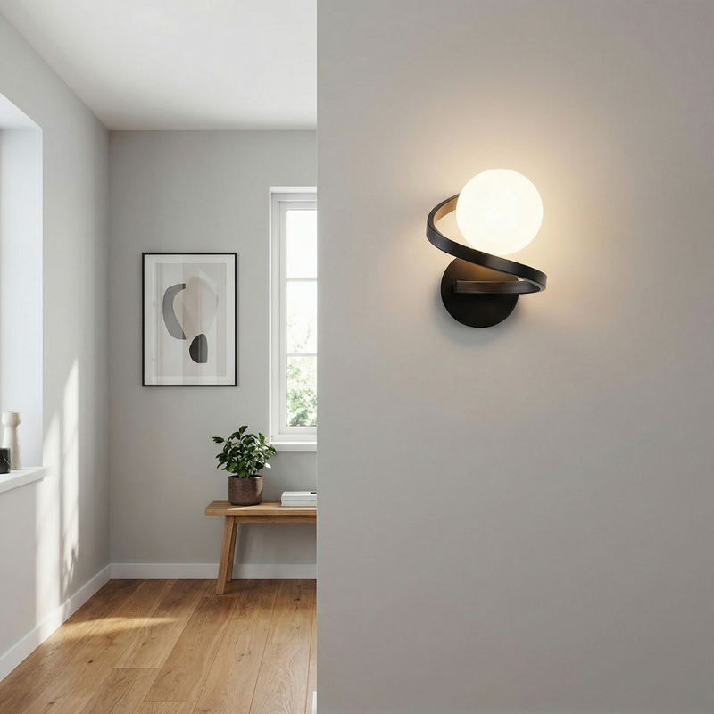 Zelvane Curve Wall Lamp – Round Matt Glass with Metal Ring