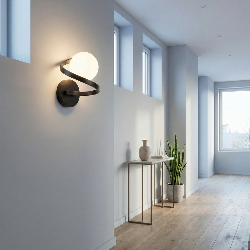 Zelvane Curve Wall Lamp – Round Matt Glass with Metal Ring