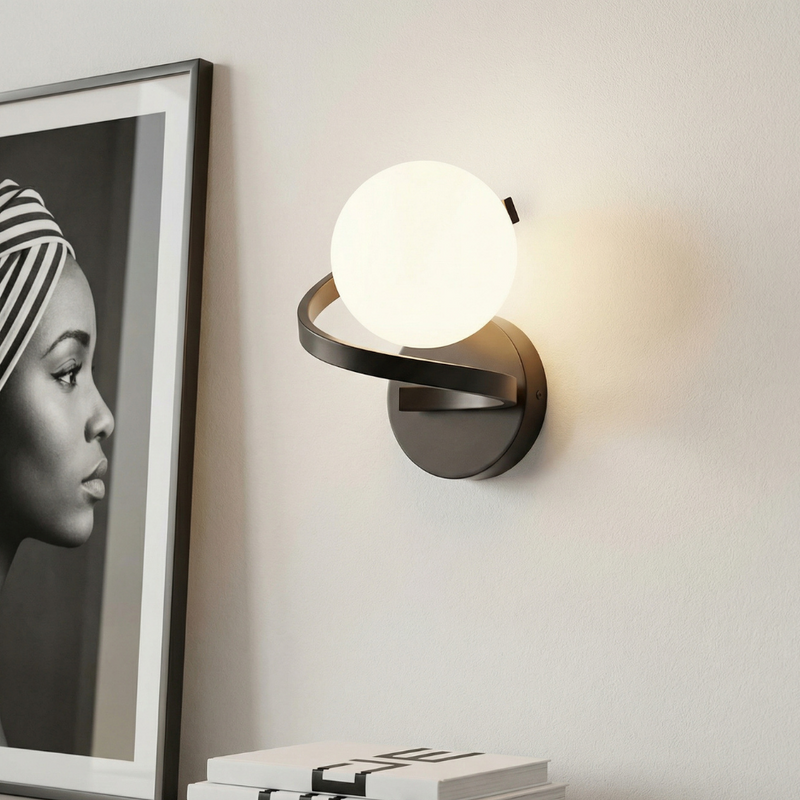 Zelvane Curve Wall Lamp – Round Matt Glass with Metal Ring