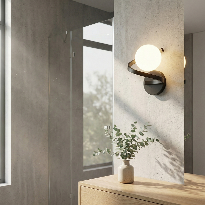 Zelvane Curve Wall Lamp – Round Matt Glass with Metal Ring