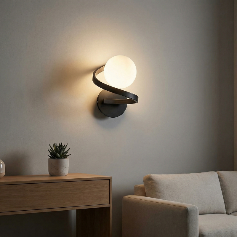 Zelvane Curve Wall Lamp – Round Matt Glass with Metal Ring