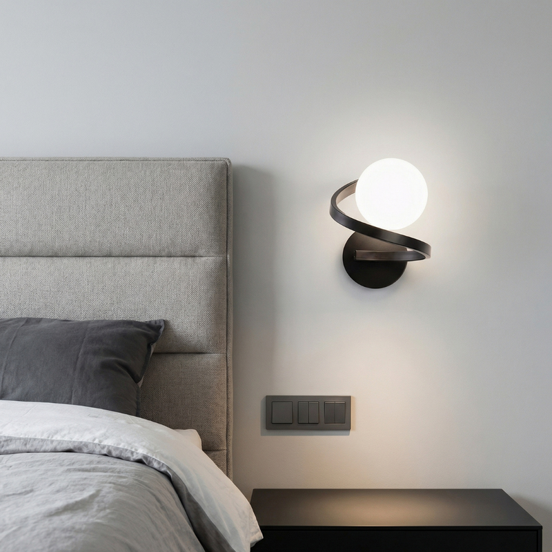 Zelvane Curve Wall Lamp – Round Matt Glass with Metal Ring