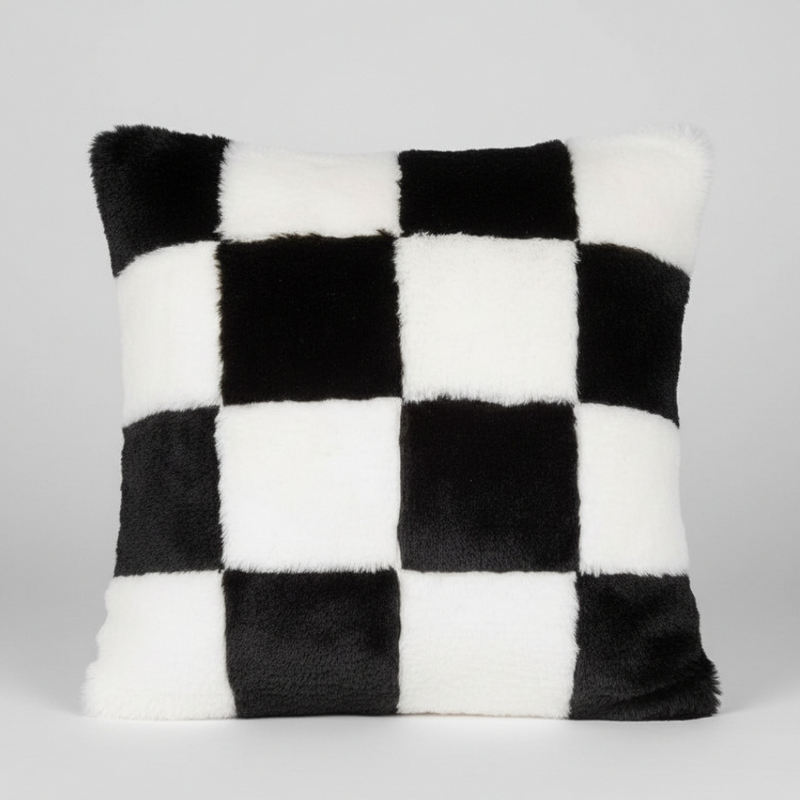 Cavrena Checkers Cushion – Black and White Pattern