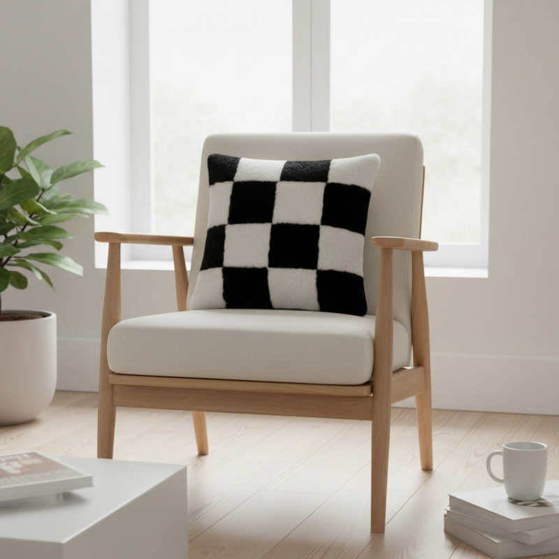 Cavrena Checkers Cushion – Black and White Pattern
