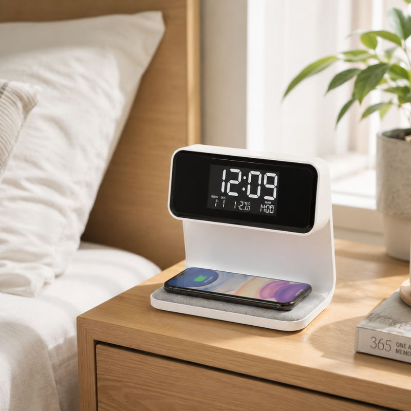 Nivaro 3-in-1 Smart Alarm Clock – Wireless Charger with LED Night Light
