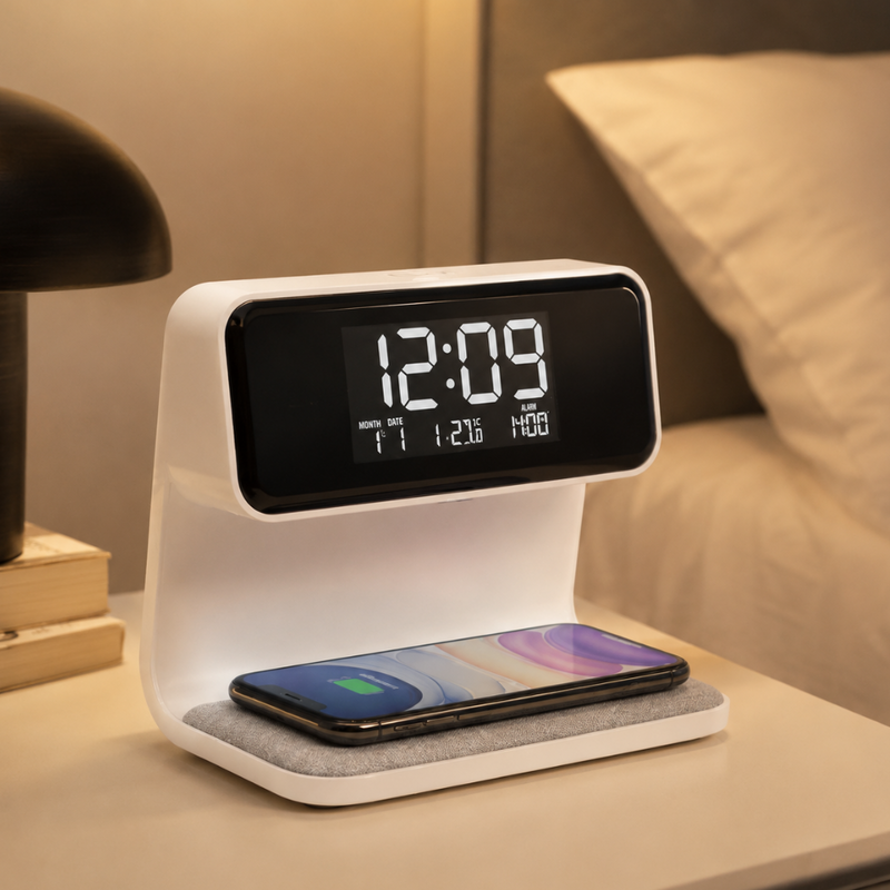 Nivaro 3-in-1 Smart Alarm Clock – Wireless Charger with LED Night Light