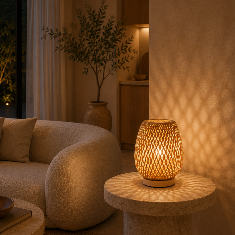 Velmorant Bamboo Table Lamp – Wireless Scandinavian Design