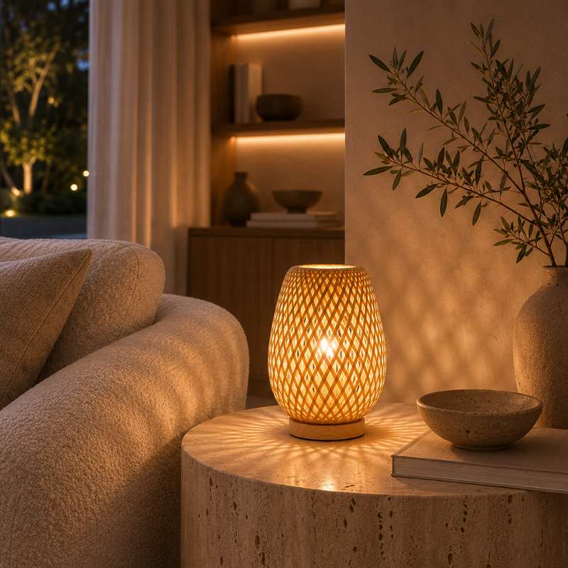 Velmorant Bamboo Table Lamp – Wireless Scandinavian Design