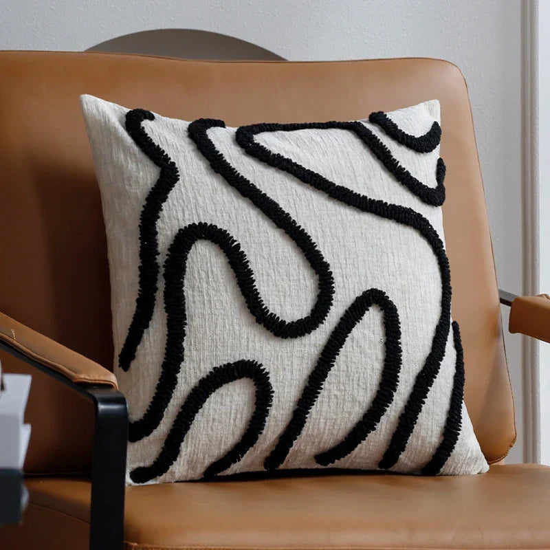 Marvion Cushion – Chenille Design with Geometric Lines