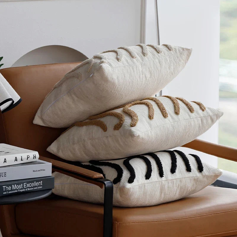 Marvion Cushion – Chenille Design with Geometric Lines