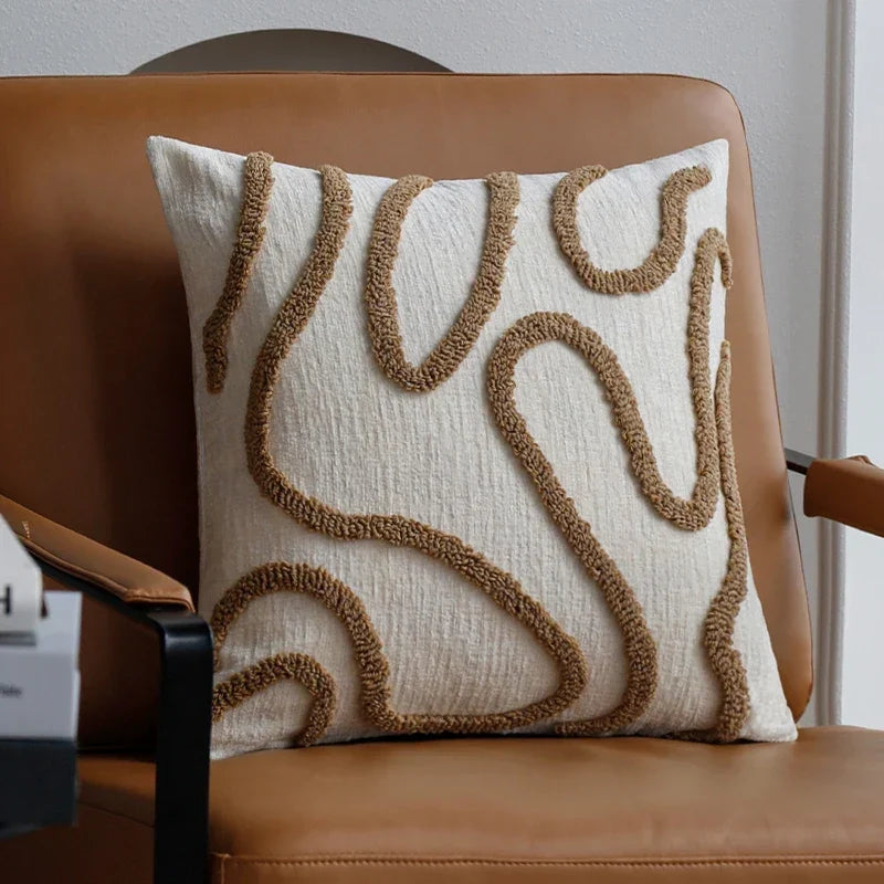 Marvion Cushion – Chenille Design with Geometric Lines